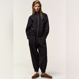 ZARA Black Elastic Waist Jogger Pants Lightweight Size S (Satin-Look) NWT
